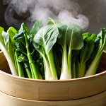 **Spring Steamed Vegetables:** A close-up shot of a multi-tiered bamboo steamer filled with vibrant green spring vegetables like baby bok choy and bamboo shoots.  Steam is rising, creating a soft, ethereal effect.  The background should be a brightly lit, modern kitchen.